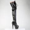 Glitter 18 cm ADORE-3020GP Black thigh high boots with laces high heels