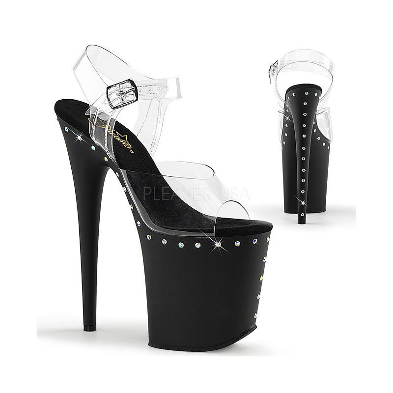 Black 20 cm FLAMINGO-808ABLS High Heeled Sandal Rhinestone Platform