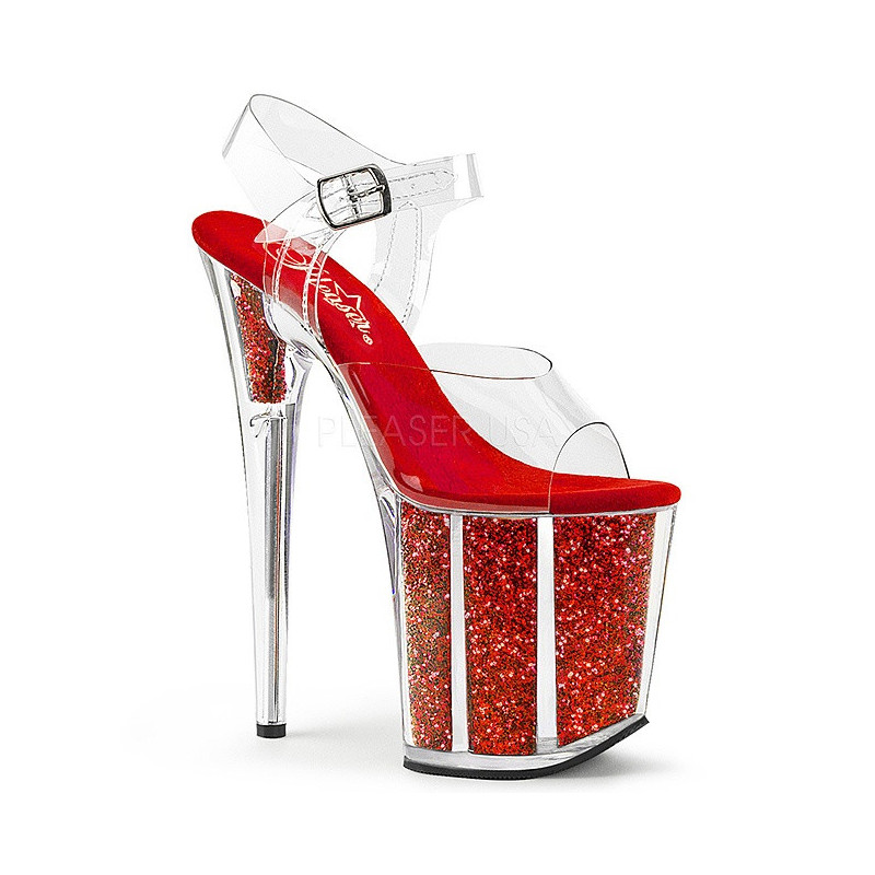 Rosso 20 cm FLAMINGO-808G Scintillare Plateau Tacchi Alti a Spillo