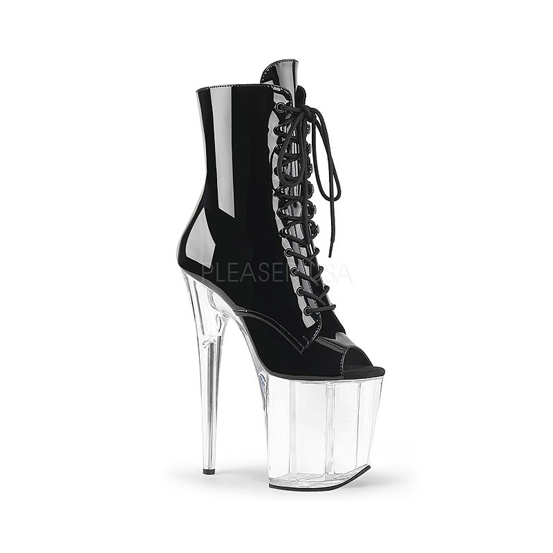 Black Transparent 20 cm FLAMINGO-1021 womens platform soled ankle boots