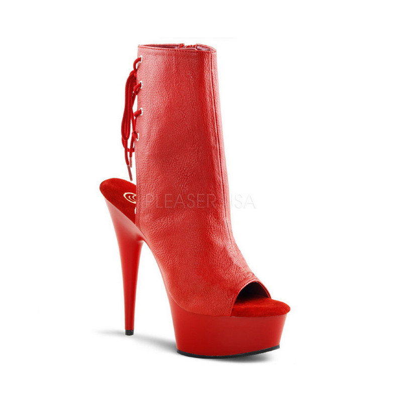 Red Leatherette 15 cm DELIGHT-1018 Platform Ankle Calf Boots