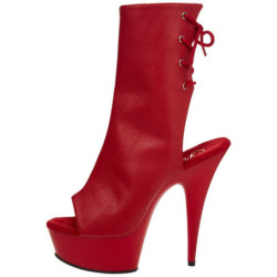 Red Leatherette 15 cm DELIGHT-1018 Platform Ankle Calf Boots