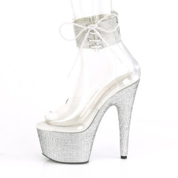 Silver rhinestone 18 cm BEJEWELED-724RS pleaser high heels ankle cuff