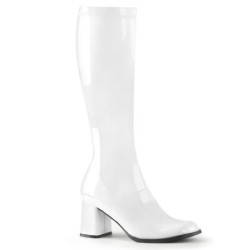 White block heel 7,5 cm - 70s years disco gogo kneeboots patent