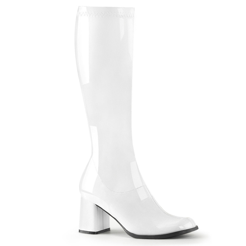 White block heel 7,5 cm - 70s years disco gogo kneeboots patent