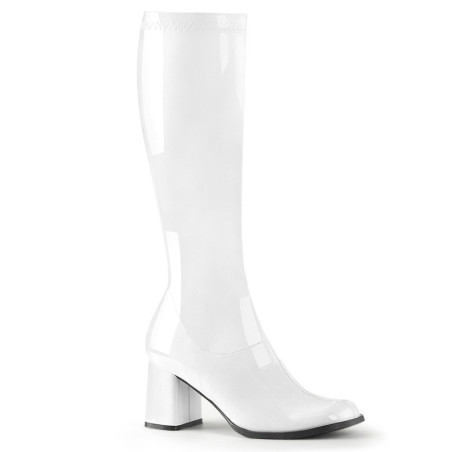 White block heel 7,5 cm - 70s years disco gogo kneeboots patent