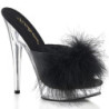 Leatherette 15 cm SULTRY-601F Black mules high heels feathers