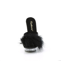 Leatherette 15 cm SULTRY-601F Black mules high heels feathers