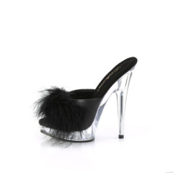 Leatherette 15 cm SULTRY-601F Black mules high heels feathers