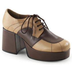 Vegan JAZZ-06 pimp shoes 70s men's disco platform shoes lace-up brown
