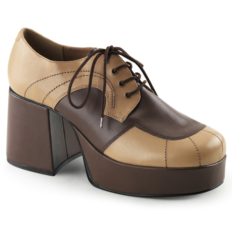 Vegan JAZZ-06 pimp shoes 70s men's disco platform shoes lace-up brown