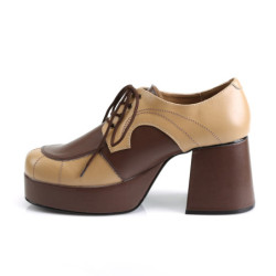 Vegan JAZZ-06 pimp shoes 70s men's disco platform shoes lace-up brown
