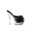 Leatherette 15 cm SULTRY-601F Black mules high heels feathers