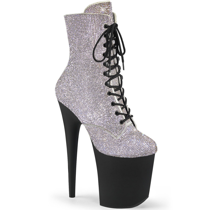 White strass platform 20 cm pleaser high heels ankle boots