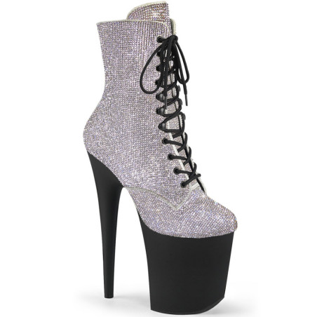 White strass platform 20 cm pleaser high heels ankle boots