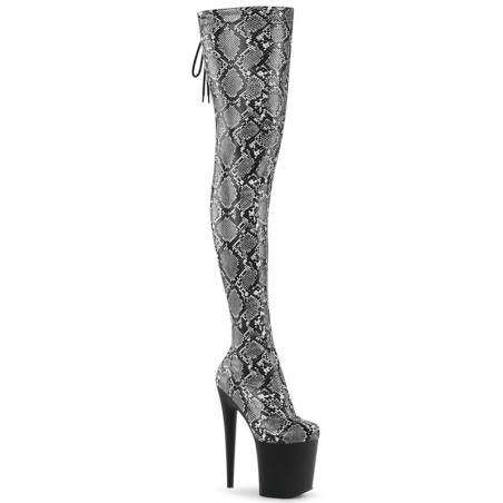 Patent Snake pattern 20 cm 3008SP-BT Black overknee boots with laces