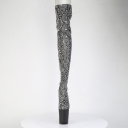 Patent Snake pattern 20 cm 3008SP-BT Black overknee boots with laces