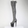 Patent Snake pattern 20 cm 3008SP-BT Black overknee boots with laces