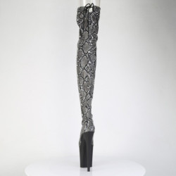 Patent Snake pattern 20 cm 3008SP-BT Black overknee boots with laces