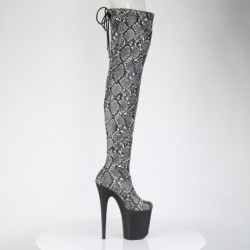 Patent Snake pattern 20 cm 3008SP-BT Black overknee boots with laces