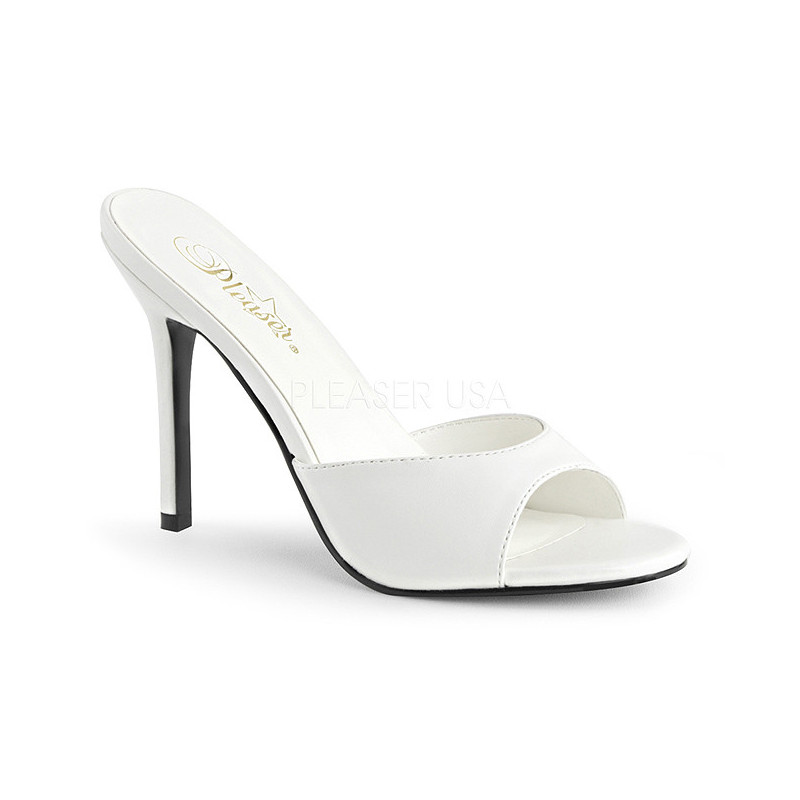White Leatherette 10 cm CLASSIQUE-01 big size mules shoes