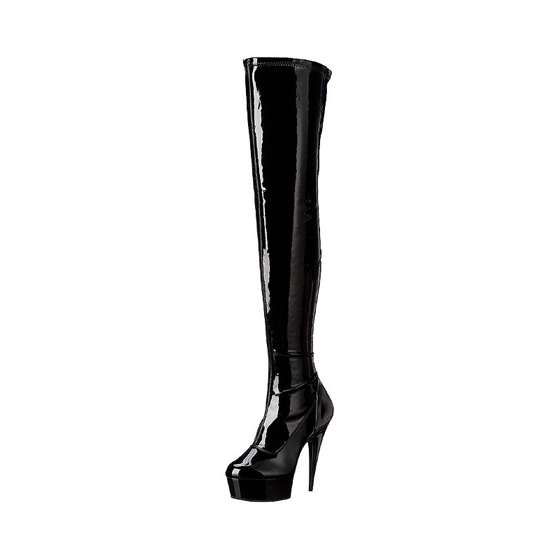 Black Shiny 15,5 cm DELIGHT-3000 High Heeled Overknee Boots