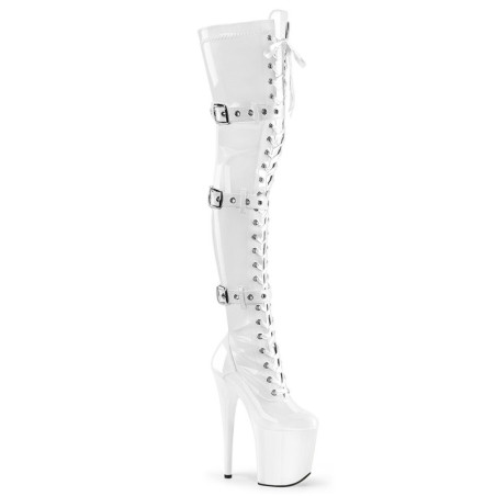 Patent 20 cm FLAMINGO-3028 high heeled thigh high boots with buckles white