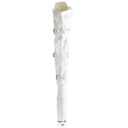 Patent 20 cm FLAMINGO-3028 high heeled thigh high boots with buckles white