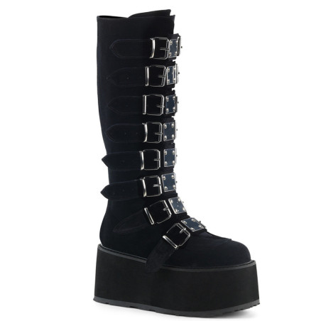 Velvet 9 cm DAMNED-318 emo knee high buckle boots platform black