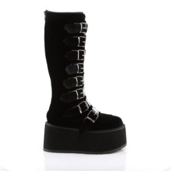 Velvet 9 cm DAMNED-318 emo knee high buckle boots platform black