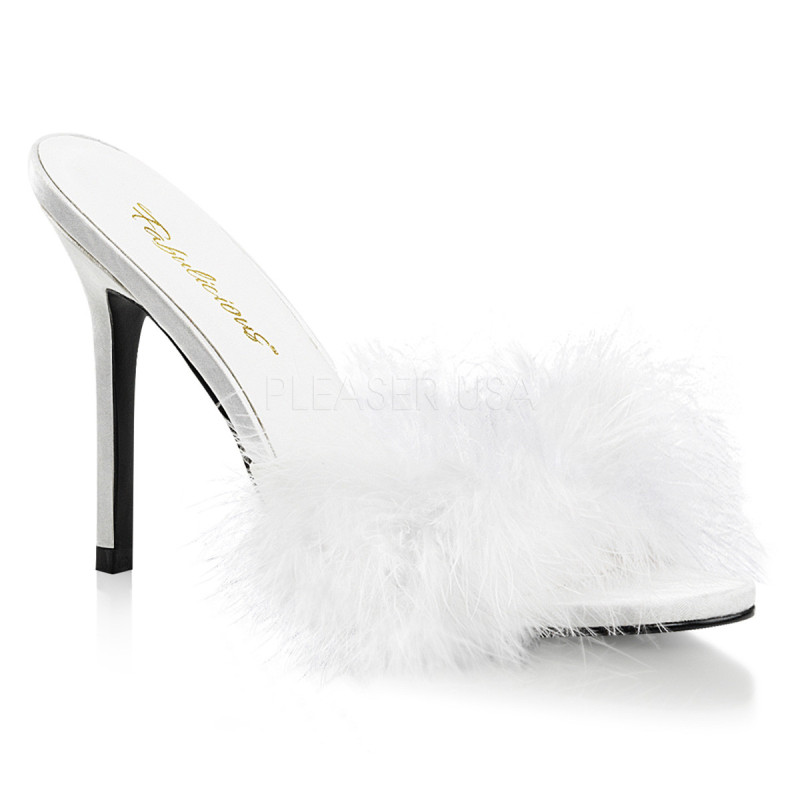 Bianco 10 cm CLASSIQUE-01F ciabatta donna con piume di marabu