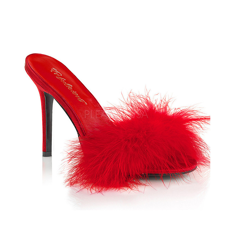 Red 10 cm CLASSIQUE-01F womens mules feathers