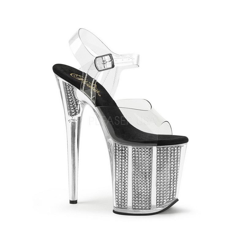 Nero 20 cm FLAMINGO-808SRS Sandali Donna Plateau di Cristallo