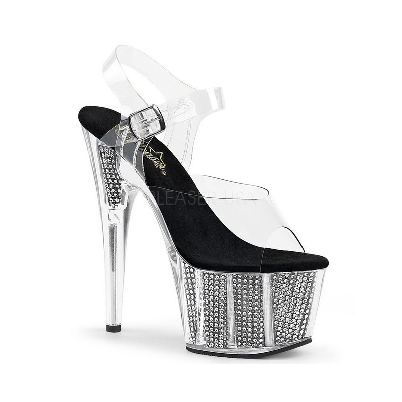 Black 18 cm ADORE-708SRS High Heeled Sandal Rhinestone Platform