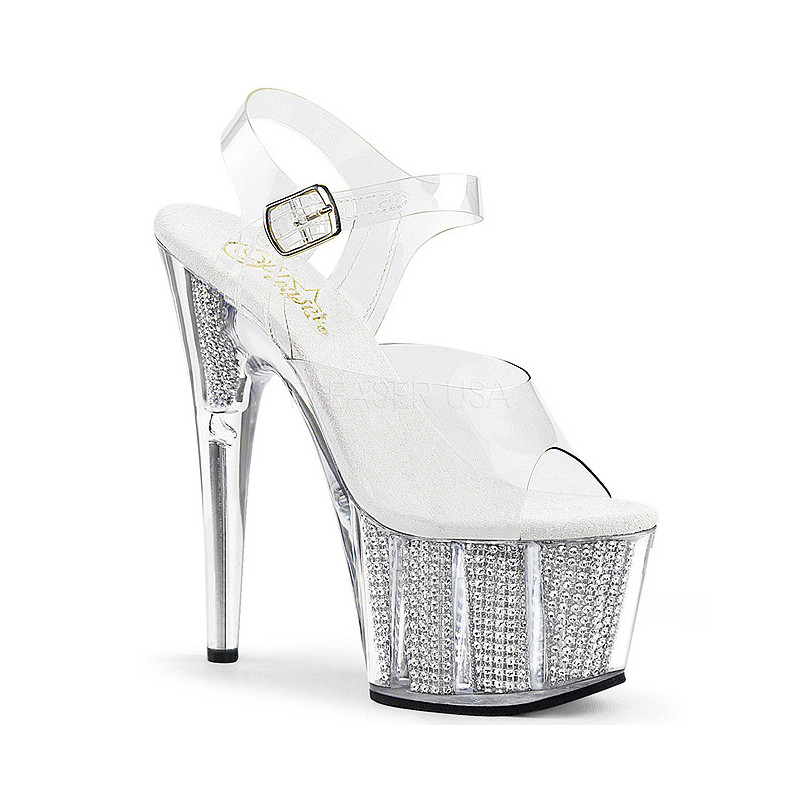 Silver 18 cm ADORE-708SRS High Heeled Sandal Rhinestone Platform