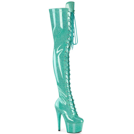 Glitter 18 cm ADORE-3020GP Green thigh high boots with laces high heels