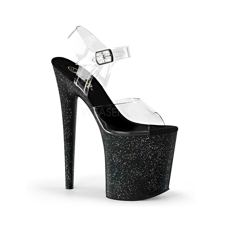 Black 20 cm FLAMINGO-808MG glitter high heels shoes