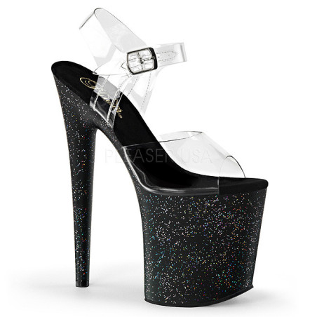 Black 20 cm FLAMINGO-808MG glitter high heels shoes