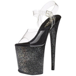 Black 20 cm FLAMINGO-808MG glitter high heels shoes