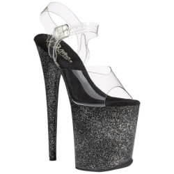 Black 20 cm FLAMINGO-808MG glitter high heels shoes