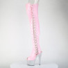 Strass rosa 18 cm open toe stivali sopra il ginocchio con stringati