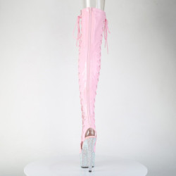 Rhinestones 18 cm open toe rose thigh high boots with laces high heels