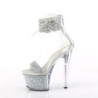 Silver 18 cm SKY-327RSI pleaser high heels with strass ankle cuff