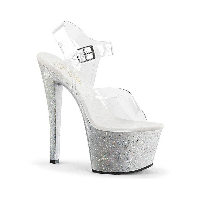 Silver 18 cm Pleaser SKY-308MG glitter high heels shoes