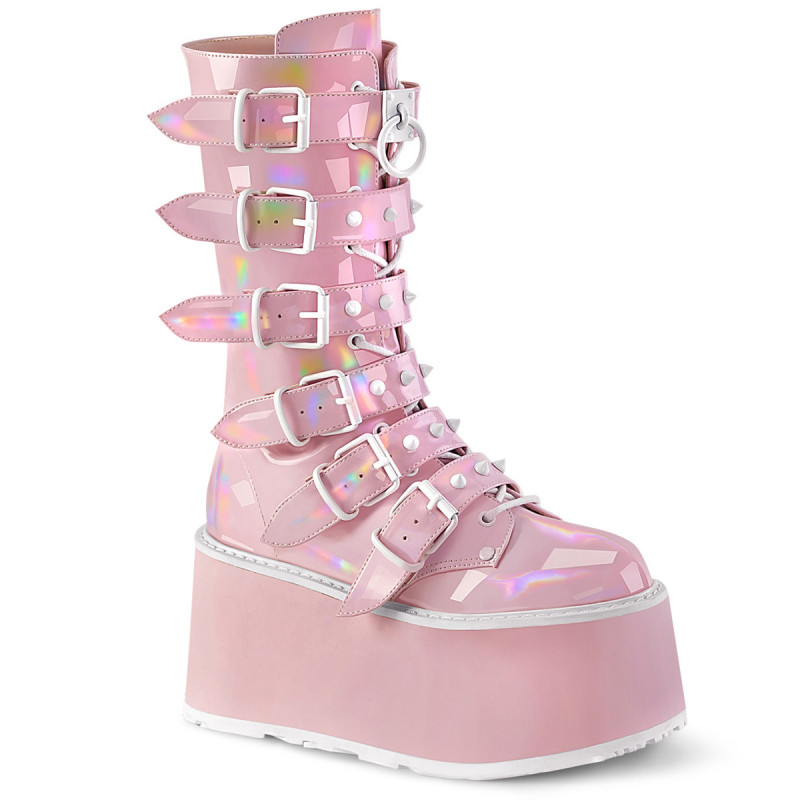 Hologram 9 cm DAMNED-225 calf-high women buckle boots platform rose