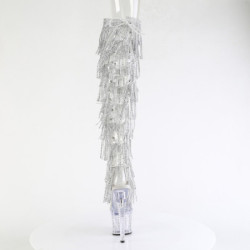 Silver 18 cm disco dance gogo overknee boots rhinestone fringes