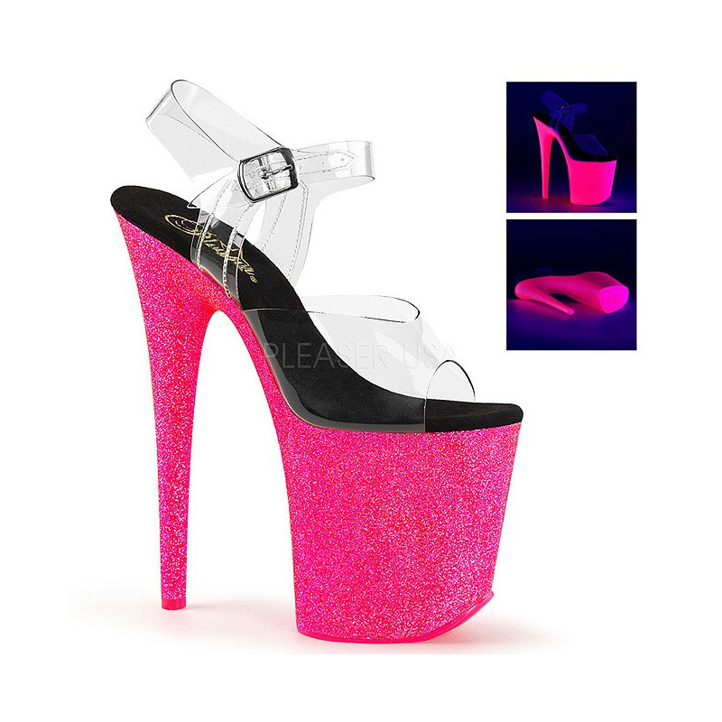 Pink 20 cm FLAMINGO-808UVG Neon Acrylic Platform High Heeled Sandal