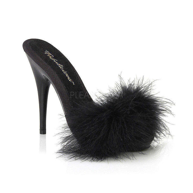 Black 13 cm POISE-501F Marabou Feathers Mules Shoes