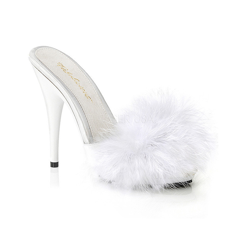 White 13 cm POISE-501F Marabou Feathers Mules Shoes