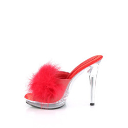 Leatherette 12,5 cm GLORY-501F-8 Red mules high heels feathers